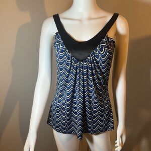 Vintage Y2K 90s Tank Top S Psychedelic Retro 70s Wavy Pattern Babydoll Festival